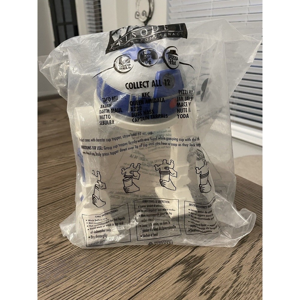 Star Wars Episode 1 Promo R2D2 Cup Pizza Hut, KFC 1999, Sealed Topper and Straw